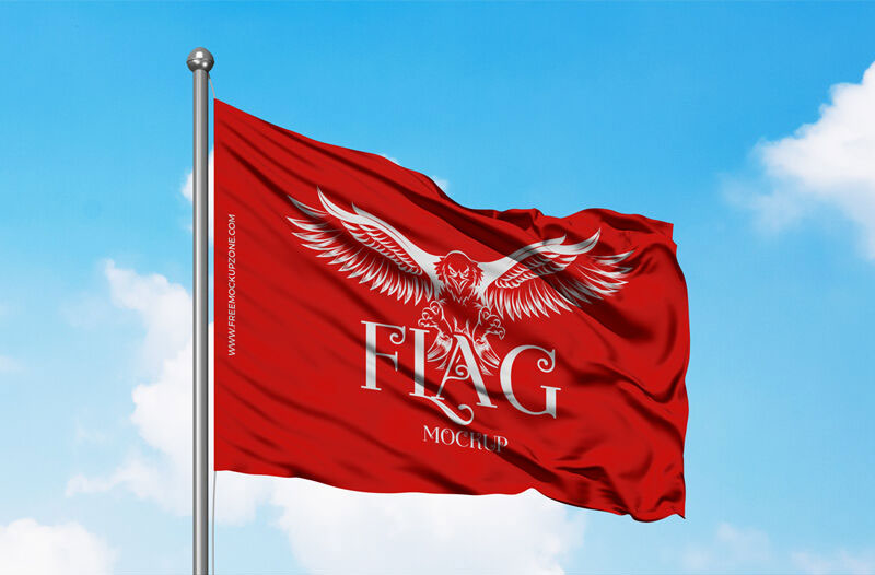 Flag Waving in the Sky Mockup Perspective View FREE PSD