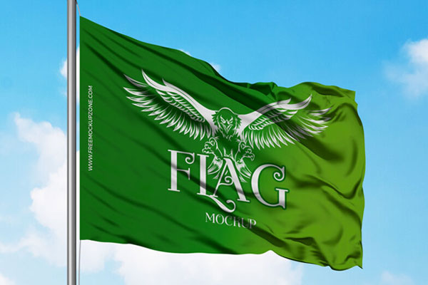 Flag Waving in the Sky Mockup Perspective View FREE PSD