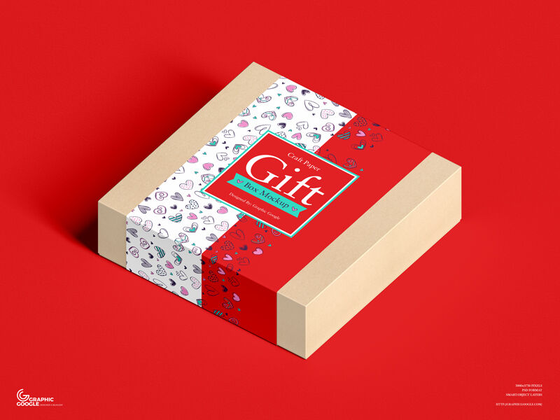 Flat Square-shaped Kraft Box in Perspective Mockup FREE PSD