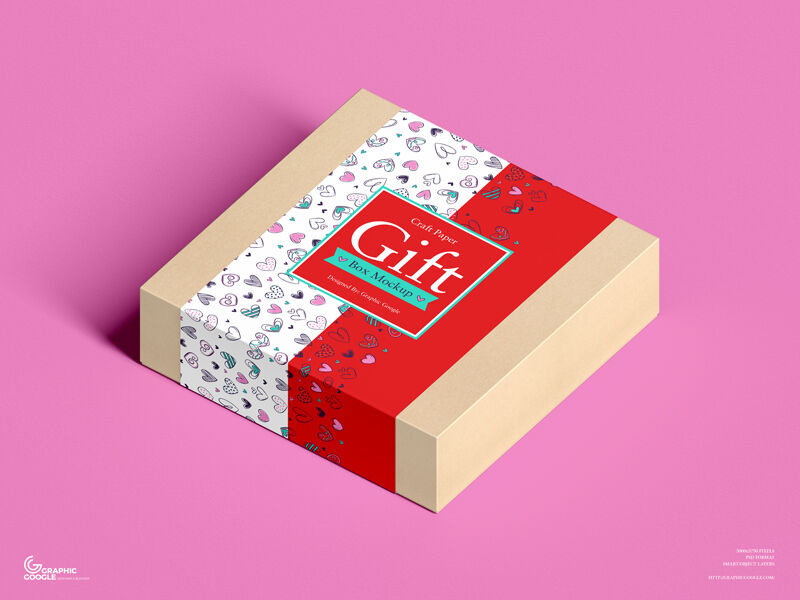 Flat Square-shaped Kraft Box in Perspective Mockup FREE PSD
