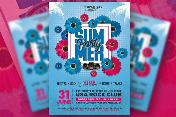 Floral Summer Party Flyer Template FREE PSD