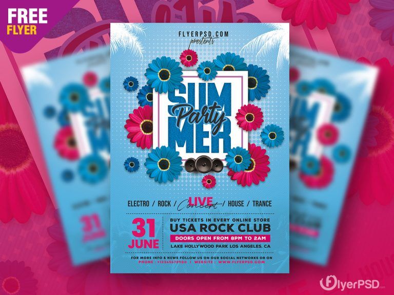 Floral Summer Party Flyer Template FREE PSD