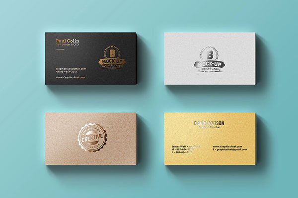 Four Packs of Business Cards with Metal Foil Effect Mockup FREE PSD