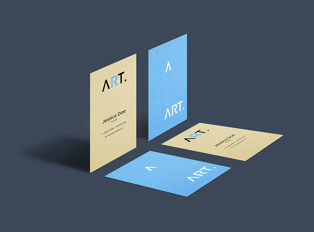 Four Perspective Business Cards Mockup with Different Directions FREE PSD