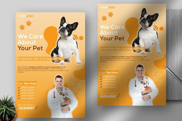 Friendly Corporate Veterinary Flyer Template with a Mustard Theme FREE PSD