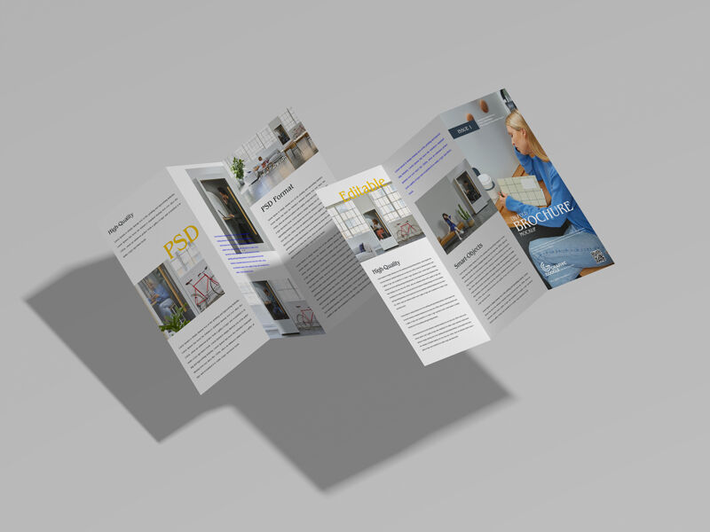Front and Back Open Tri-fold Brochure Mockup FREE PSD