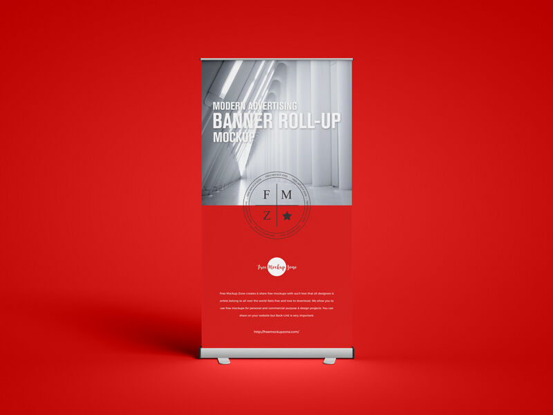 Front View Advertising Roll-up Banner Stand Mockup FREE PSD