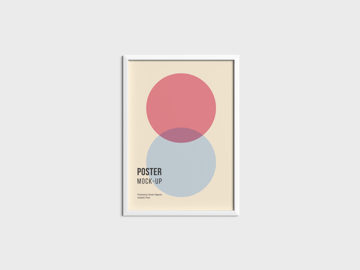 Front View Framed Poster Hanging on the Wall Mockup FREE PSD