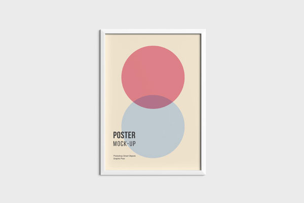Front View Framed Poster Hanging on the Wall Mockup FREE PSD