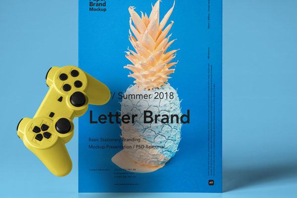 Front View Letter Brand Mockup Featuring a Game Controller FREE PSD