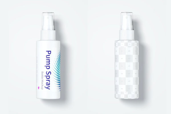 Front View of Pump Spray Bottle with Transparent Cap Mockup FREE PSD