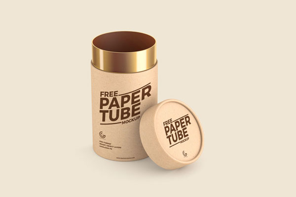 Front View of Round Paper Tube Packaging Mockup FREE PSD