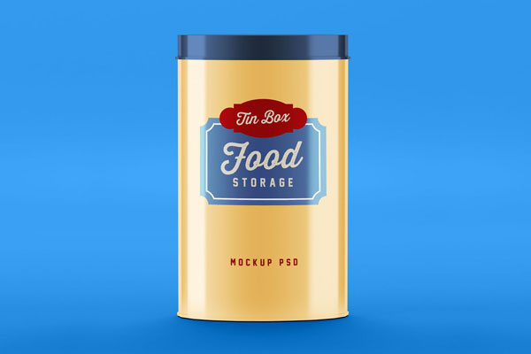 Front View of Standing Food Storage Tin Can Mockup FREE PSD