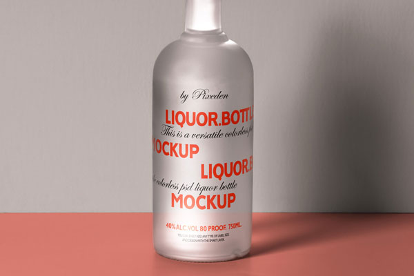 Front View of Standing Frosted Liquor Bottle Mockup FREE PSD