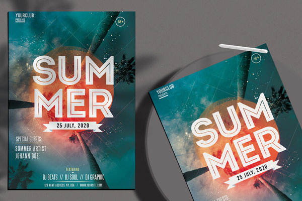Futuristic Tropical Summer Party Flyer Template FREE PSD