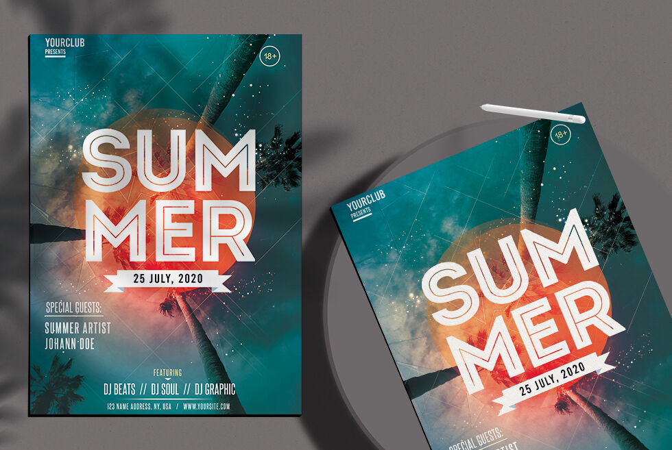 Futuristic Tropical Summer Party Flyer Template FREE PSD