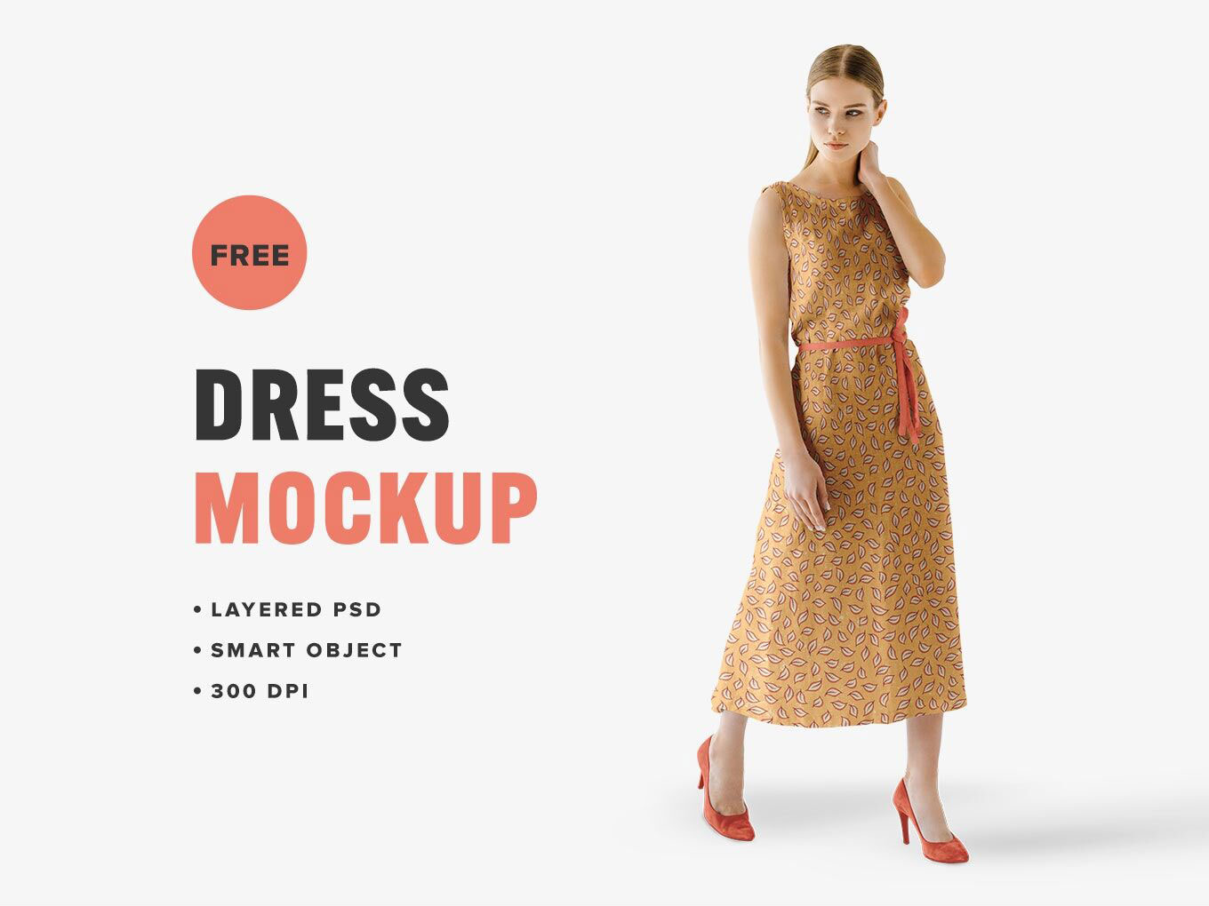 Girl Wearing Summer Dress with Belt and High Heels Mockup FREE PSD
