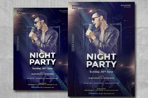 Glitter Party and Music Event Flyer Template FREE PSD