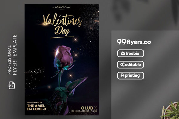 Glitter Valentine's Day Flyer Template FREE PSD