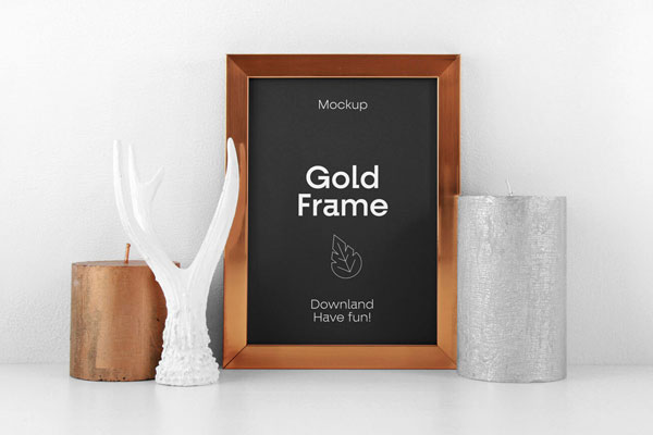 Gold Frame Mockup in Decorative Setting FREE PSD