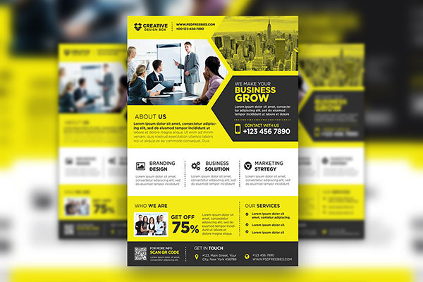 Grid Black and Yellow Corporate Business Promotional Flyer Template ...