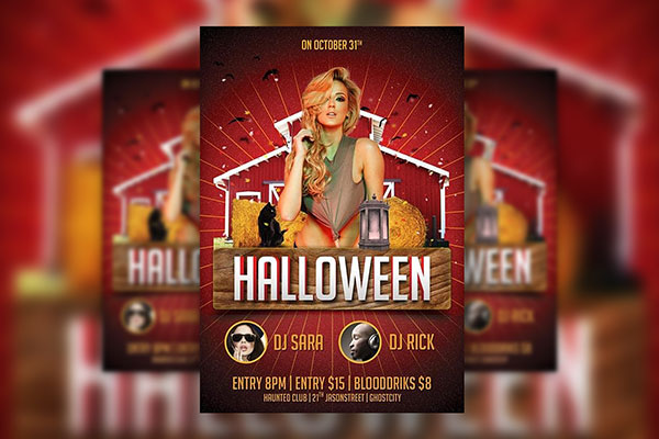 Halloween Party Flyer Template in Brick Red FREE PSD