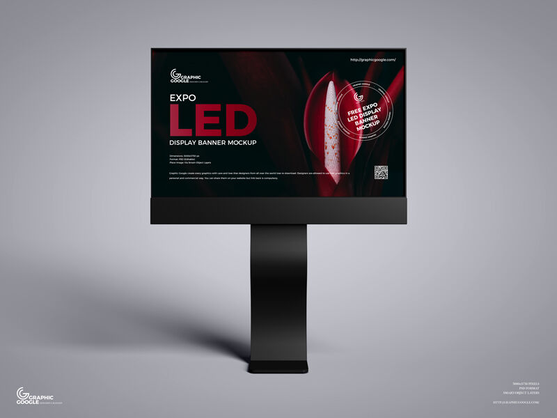 Horizontal LED Signage in Front View Mockup FREE PSD