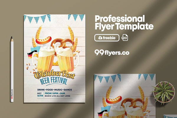 Illustrated Oktoberfest Beer Festival Flyer Template FREE PSD