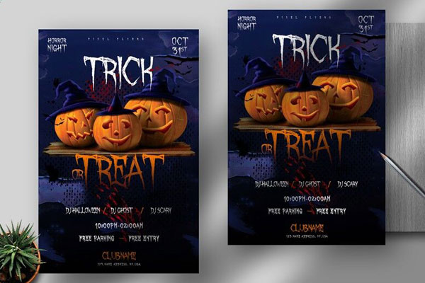 Illustrated Trick Or Treat Halloween Flyer Template FREE PSD