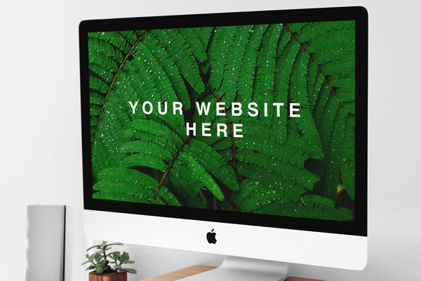 iMac on Wooden Stand on a Desk Mockup FREE PSD