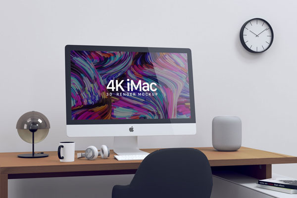 iMac Screen Website Mockup on a Minimalistic Work Desk FREE PSD