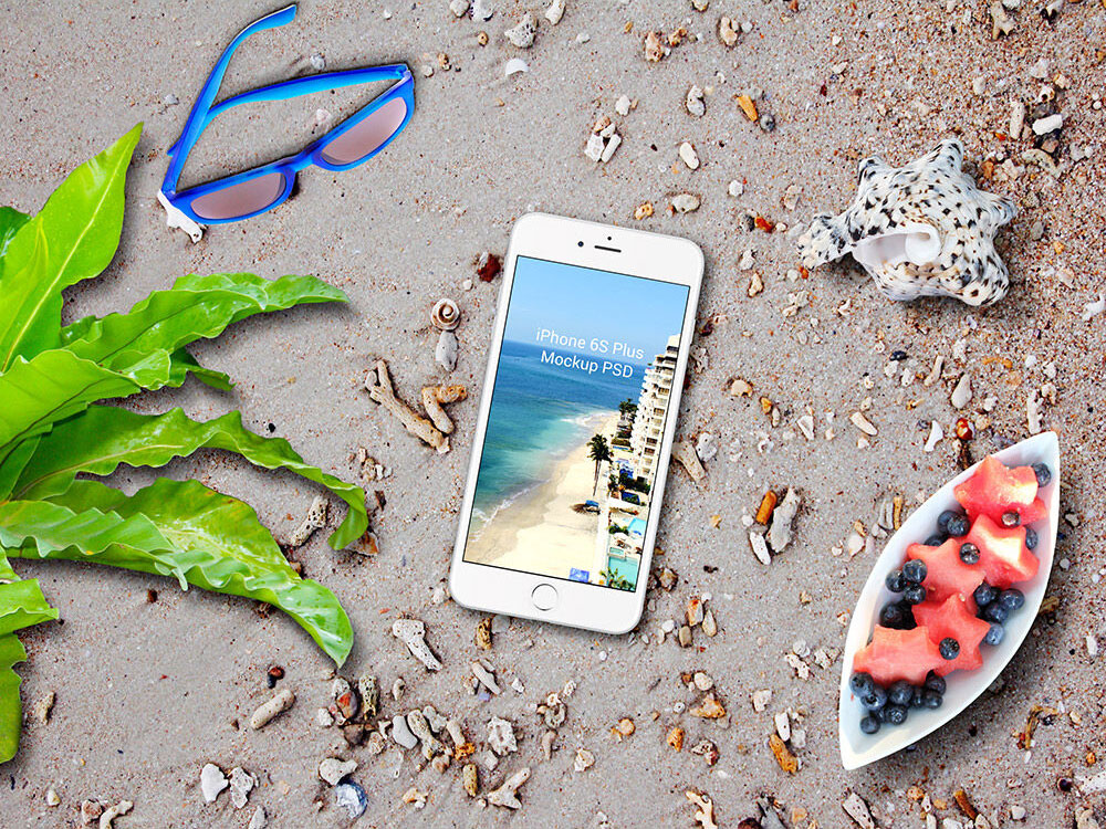 iPhone 6s Plus and iPad Pro on the Beach Mockup FREE PSD