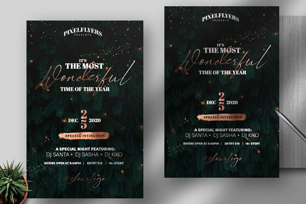 Leafy Christmas Event Flyer Template FREE PSD