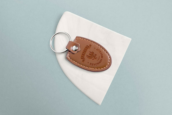 Leather Keychain Mockup From Top View FREE PSD