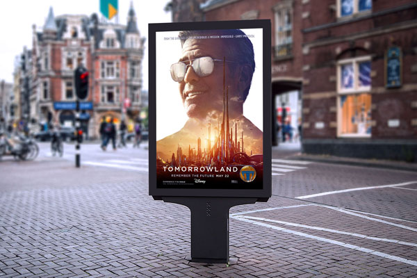 Market Vertical Outdoor Poster on Stand Advertisement Mockup FREE PSD