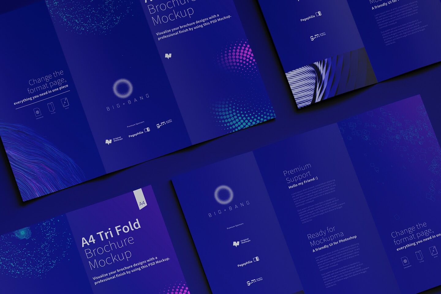 Mockup Displaying Inner and Outer View of A4 Trifold Brochures FREE PSD