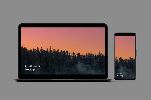 Mockup Displaying Screens of Pixel 4XL and PixelBook FREE PSD