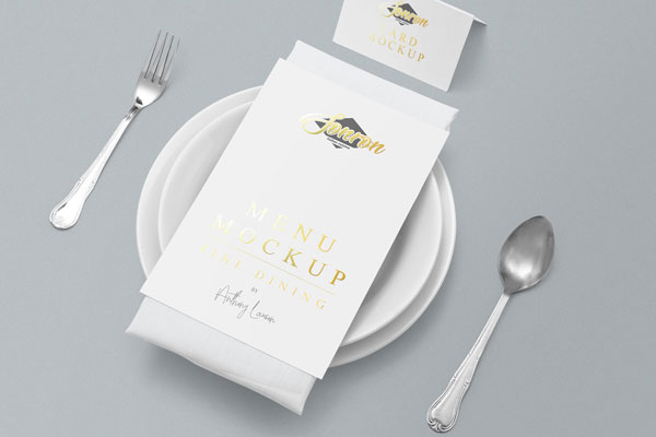 Mockup Featuring a Menu with Dining Table Scene FREE PSD