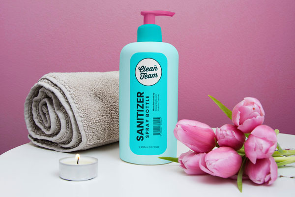 Mockup Featuring a Pump Top Hand Sanitizer Bottle FREE PSD