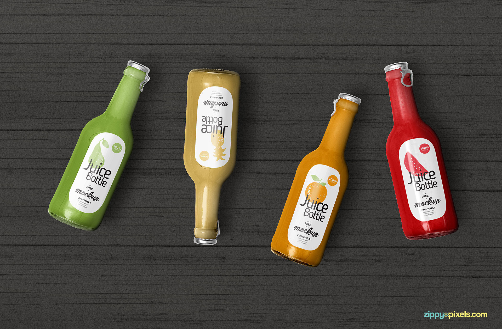 Mockup Featuring a Set of Juice Bottles from Top View FREE PSD