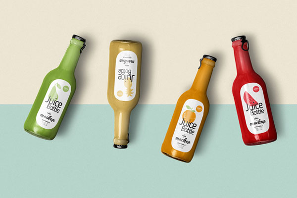 Mockup Featuring a Set of Juice Bottles from Top View FREE PSD