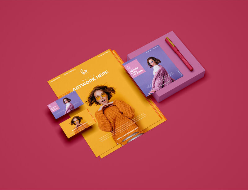 Mockup Featuring a Set of Stationery in Perspective FREE PSD