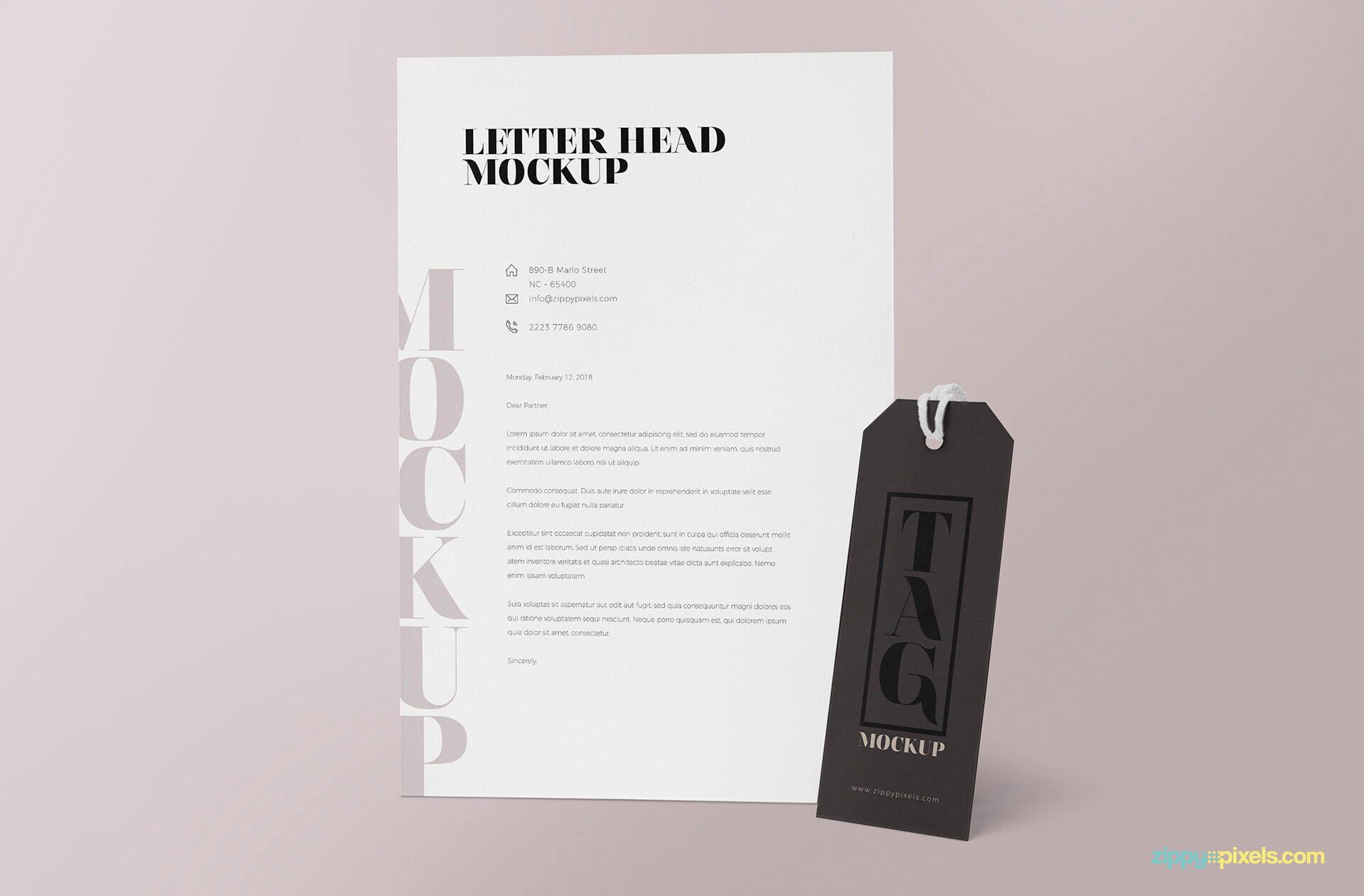 Mockup Featuring a Standing Letter and a Tag FREE PSD