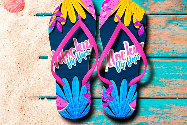 Mockup Featuring an Overhead Shot of Flip Flops FREE PSD