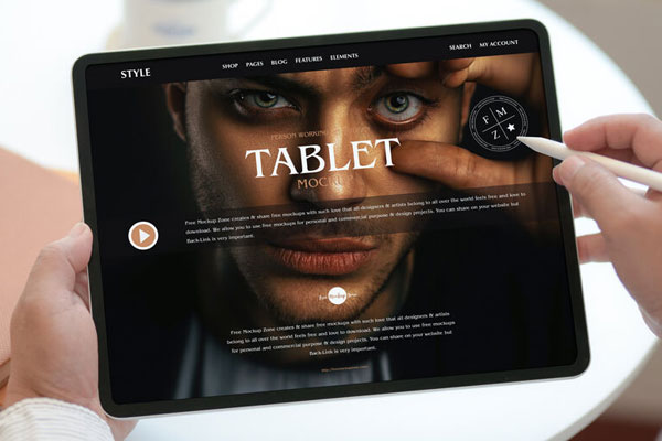 Mockup Featuring Hands Holding a Tablet and a Digital Pen FREE PSD