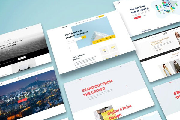 Mockup Featuring Perspective View of Grids of Web Screens FREE PSD
