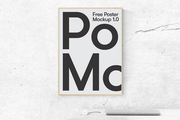 Mockup Featuring Poster on a Wall above a Stand FREE PSD