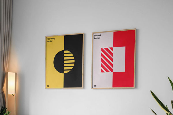 Mockup Featuring Two Posters Hanging Above Couch in Living Room FREE PSD