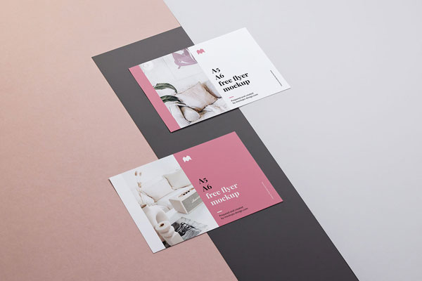Mockup of 2 Horizontal Flyers in A6 Size FREE PSD