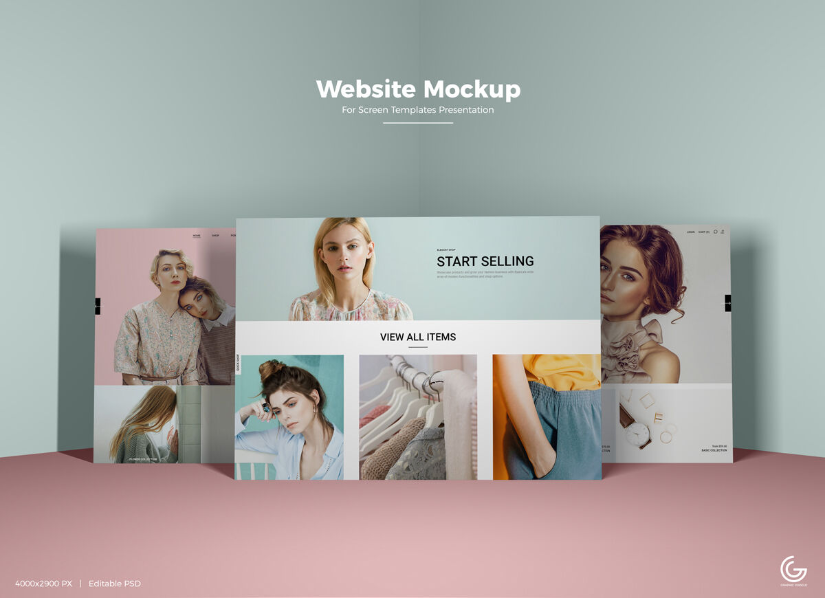 Mockup of 3 Website Screen in Front View FREE PSD